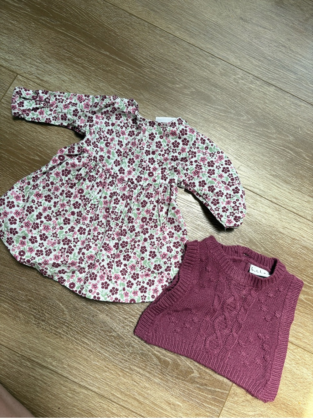Nicole Miller White Floral Dress with Rose Pink Knit Vest
